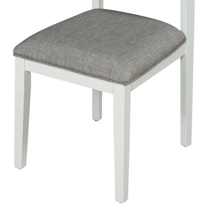 6-Piece Dining Set, Includes Dining Table, 4 Upholstered Chairs & Bench, Rubber Wood Legs, MDF Tabletop, 60''L x 36''W x 30''H, White+gray