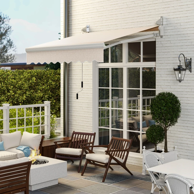 Outsunny 8'x7' Retractable Awning - UV & Sun Protection Patio Sun Shade, Manual Outdoor Canopy, Beige