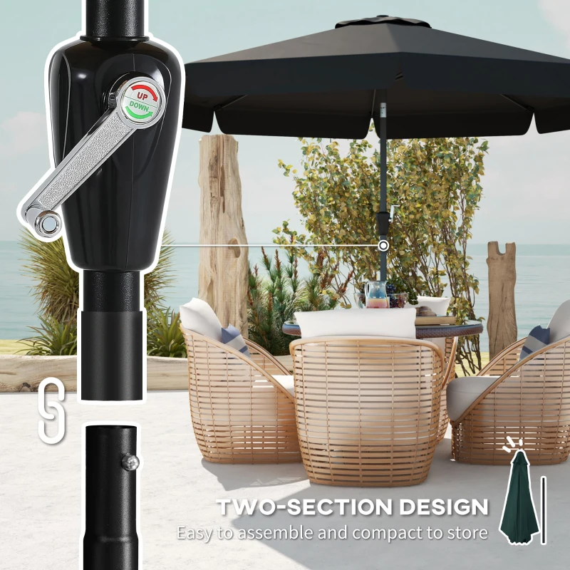 Outsunny 8.5 ft Outdoor Market Table Umbrella, Round Patio Umbrella with Tilt and Crank for Garden, Backyard, Deck, Black