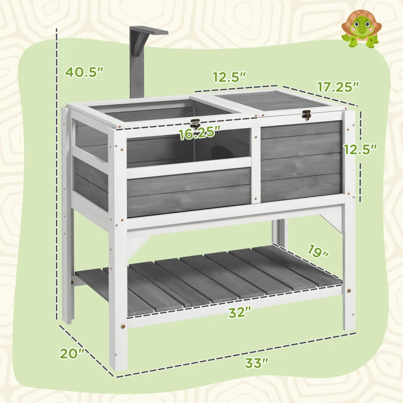 PawHut Wooden Tortoise House with Storage Shelf, Light Support Frame & Pull-Out Tray, Secure Habitat for Tortoises