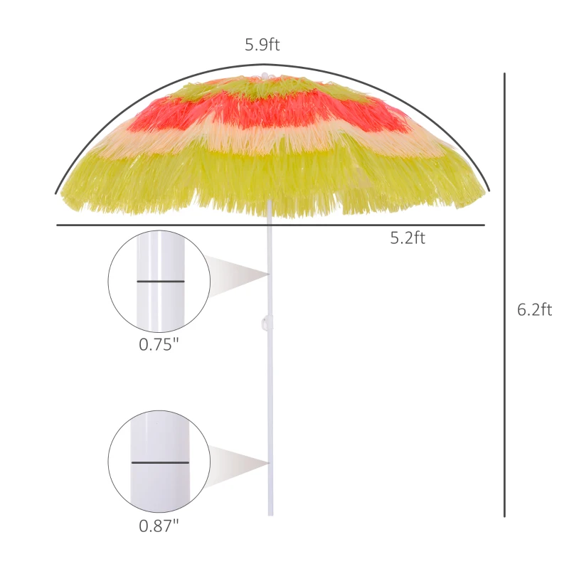 Outsunny 6FT Beach Umbrella Tilt Sunshade Height Adjustable Outdoor Market Patio Yard Crank Deck Sun Shade, Multi-color