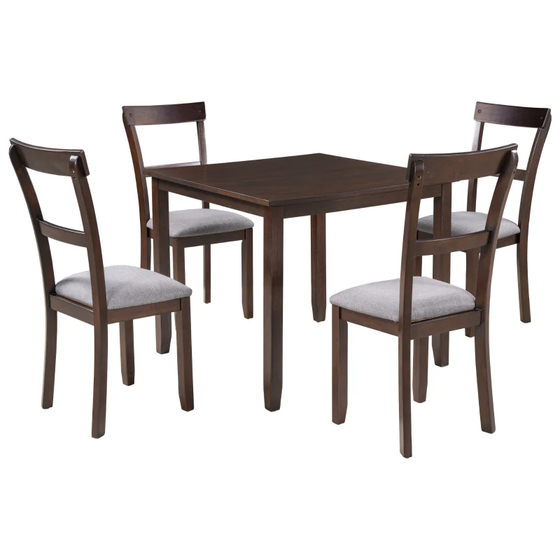 Vinsetto 5 Piece Dining Table Set, Industrial Wooden Kitchen Table and 4 Chairs, Compact Design, Upholstered Seats, 35"x35"x30", Espresso