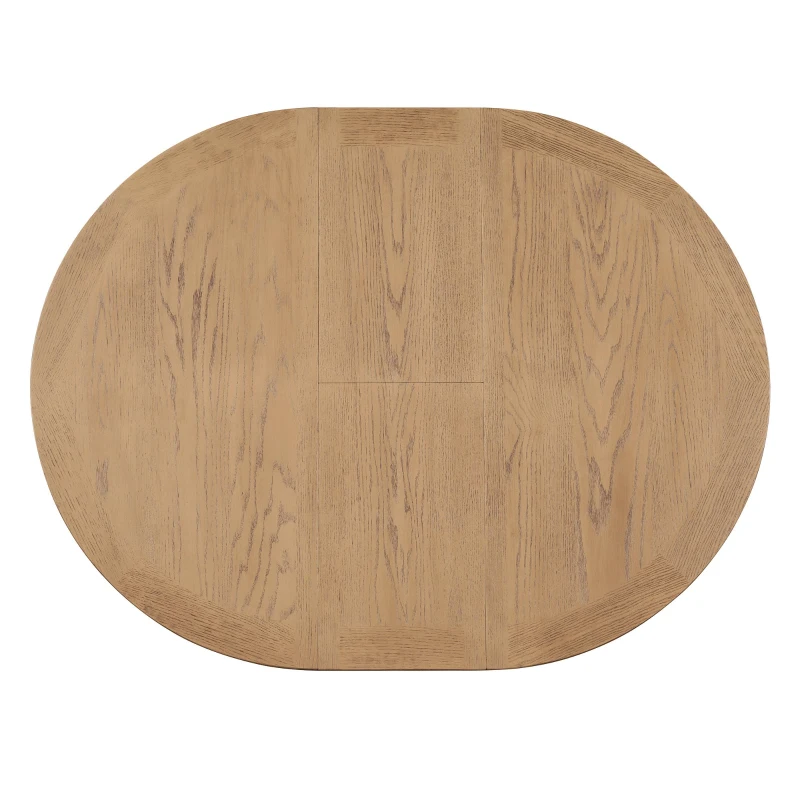 Retro Style Dining Table Set with Extendable Table and 4 Upholstered Chairs, Solid Wood Legs, 42"-54"L x 42"W x 30"H Oval Table, Oak Natural Wood + OFF White