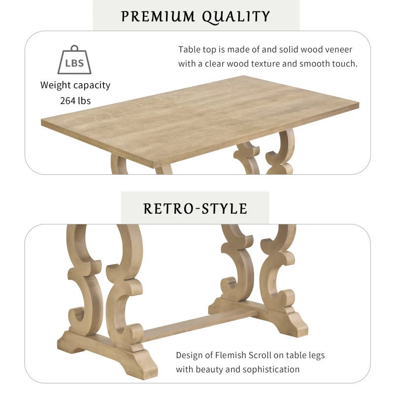 Vinsetto 6-Piece Retro Dining Set with Unique Table Legs and Foam-Covered Seats, Solid Wood Construction, 60" Table, Gray Wash