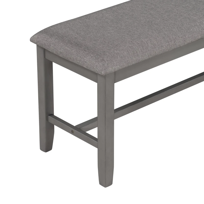 6-Piece Kitchen Dining Table Set, Wooden Rectangular Table with 4 Fabric Chairs and Bench, Waterproof Top, Easy Assembly, 60''L x 36''W x 30''H, Gray