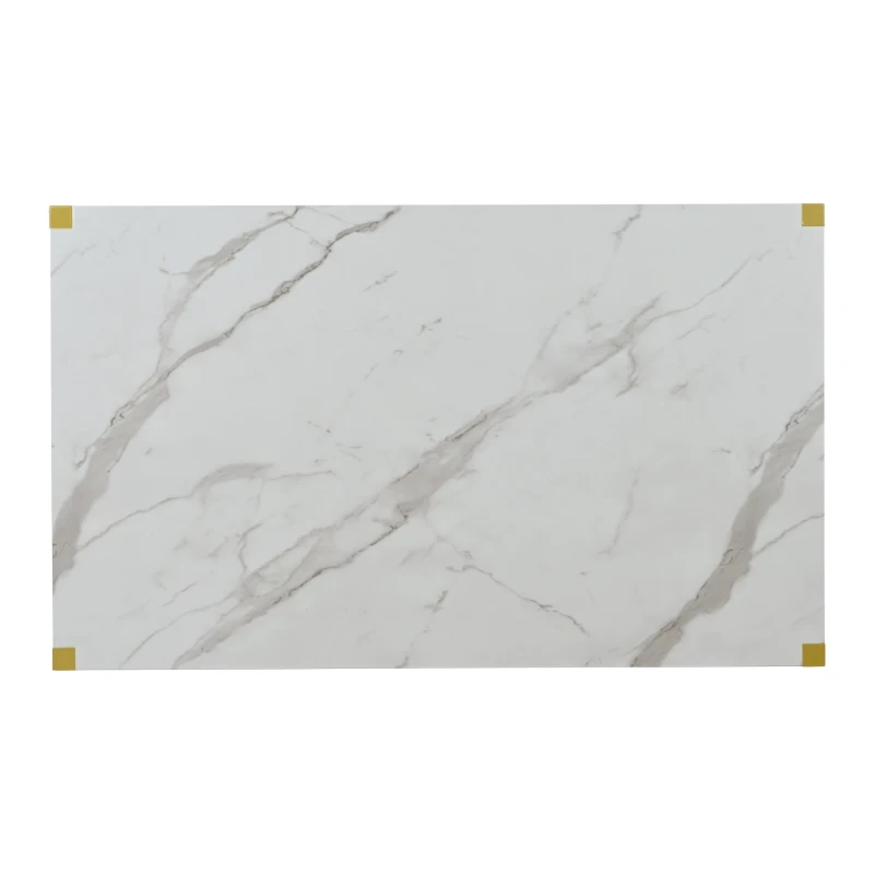 Vinsetto 7-Piece Pedestal Modern Dining Table Set, Rectangular Marble Texture Kitchen Table with 6 PU Leather Chairs and X-Shaped Gold Steel Pipe Legs, 60"L x 36"W x 30"H, White