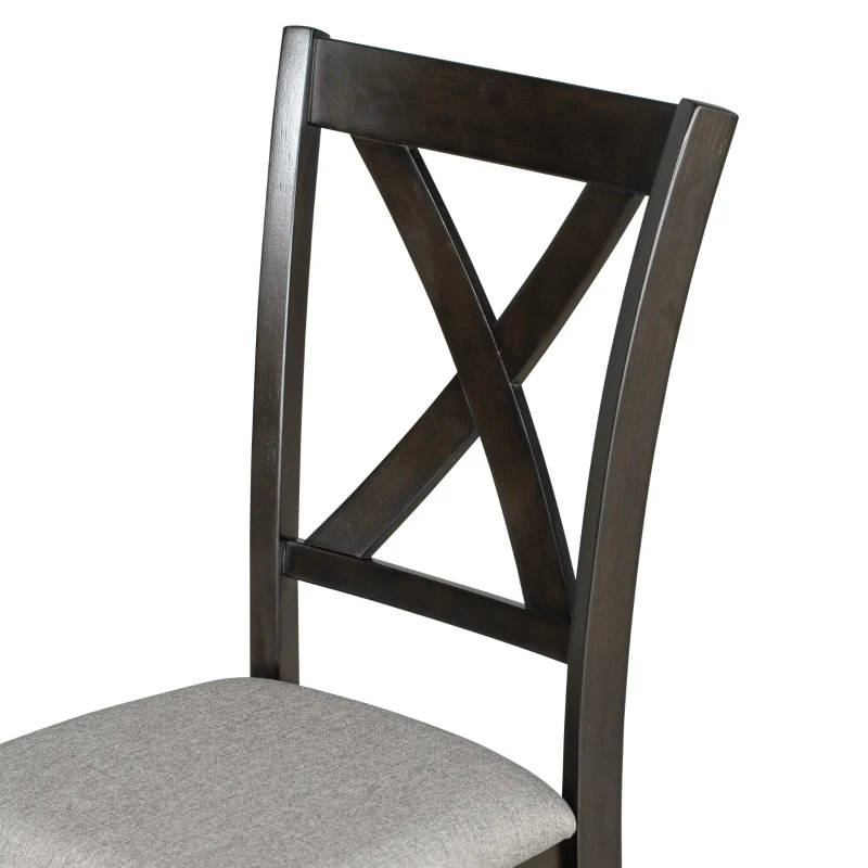 6-Piece Kitchen Dining Table Set, Wooden Rectangular Table with 4 Fabric Chairs and Bench, Durable Solid Wood Frame, 60''L x 36''W x 30''H, Espresso