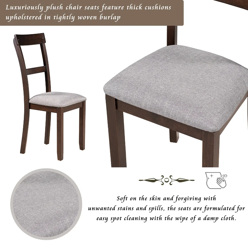 Vinsetto 5 Piece Dining Table Set, Industrial Wooden Kitchen Table and 4 Chairs, Compact Design, Upholstered Seats, 35"x35"x30", Espresso