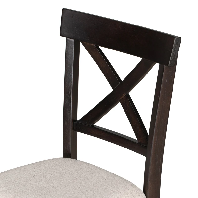 6-Piece Counter Height Dining Table Set with Shelf, 4 Chairs and Bench, High-Density Foam Cushions, MDF and Melaleucar Wood, 60''L x 29.5''W x 36''H, Espresso