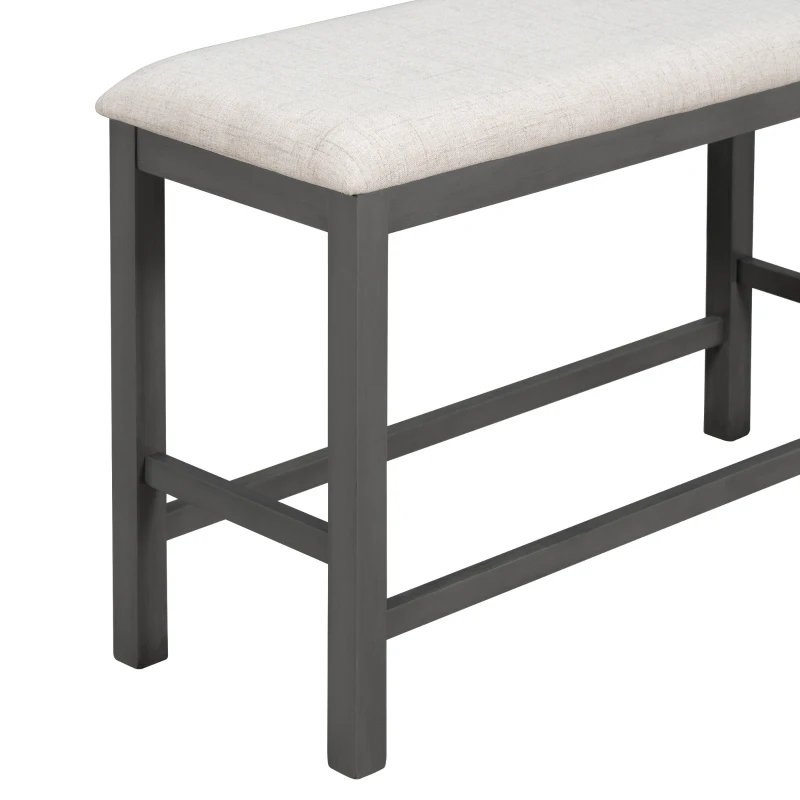 6-Piece Counter Height Dining Table Set with Shelf, 4 Chairs and Bench, High-Density Foam Cushions, MDF and Melaleucar Wood, 60''L x 29.5''W x 36''H, Gray