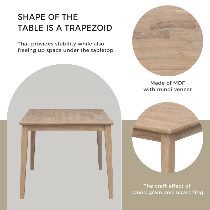 6-Piece Dining Set, Includes Dining Table, 4 Upholstered Chairs & Bench, Rubber Wood Legs, MDF Tabletop, 60''L x 36''W x 30''H, Natural Wood Wash