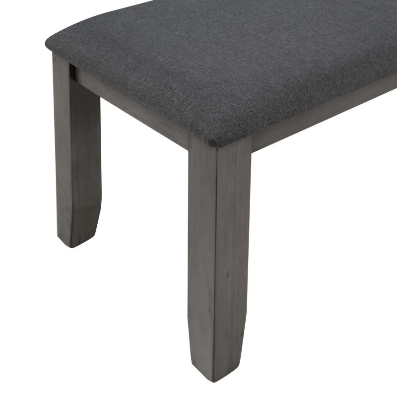 Dining Room Table and Chairs with Bench, Rustic Wood Dining Set, 6-Piece, Distressed Finish, Upholstered Seats, Solid Wood Legs, 60"L x 36"W x 30.3"H Table, Gray