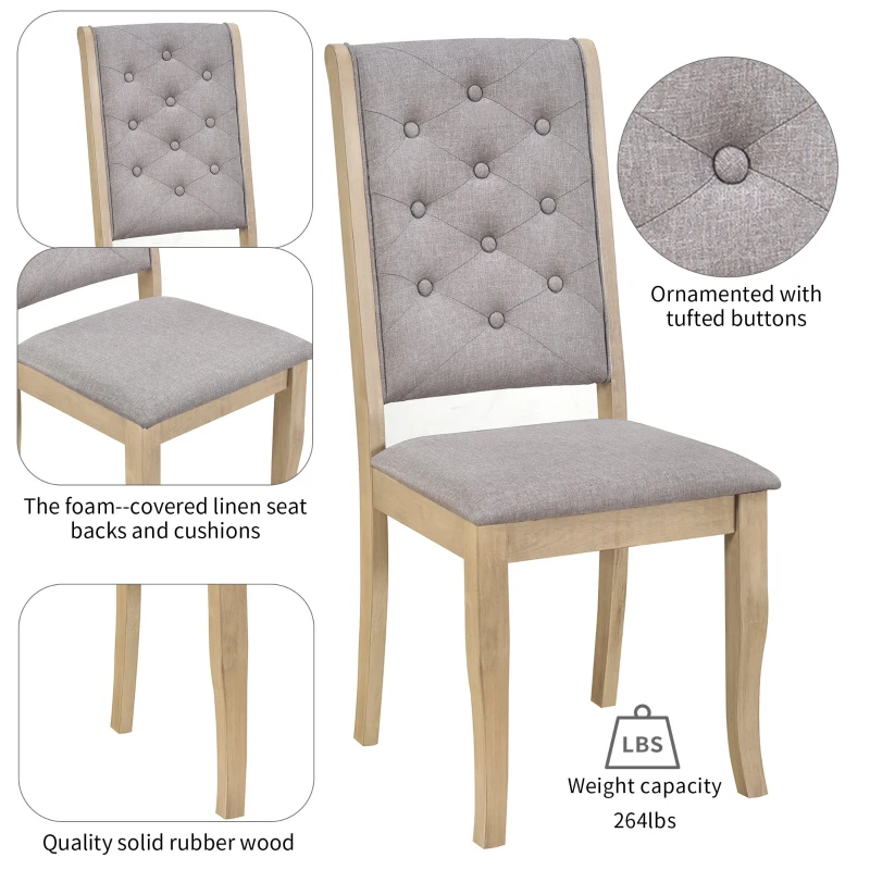 Vinsetto 6-Piece Retro Dining Set with Unique Table Legs and Foam-Covered Seats, Solid Wood Construction, 60" Table, Gray Wash