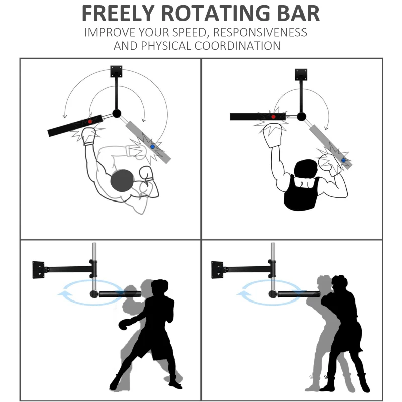 Soozier Wall Mount Reflex Bar Trainer, MMA Boxing Speed Trainer with Punching Boxing Bar, Height Adjustable, Black