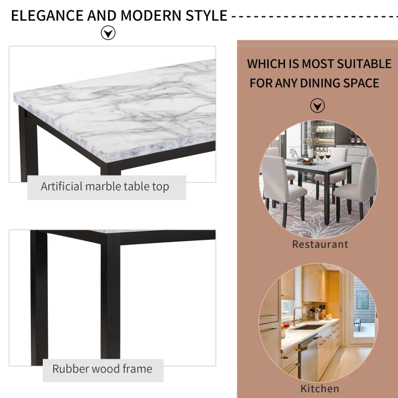 5-Piece Faux Marble Dining Set with 4 Cushioned Chairs, Rubber Wood Frame, and Easy Spot Cleaning, 45.3"L x 29.5"W x 30"H, White