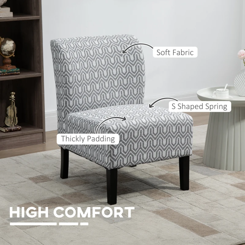 HOMCOM Armless Accent Chair for Bedroom, Upholstered Slipper Side Chair for Living Room with Wood Legs, Grey