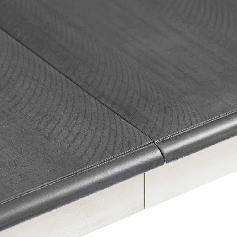 Retro Style 7-Piece Dining Table Set with Extendable Table, 6 Upholstered Chairs, Solid Wood Legs, and Distressed Finish, 54"-70"L x 36"W x 30"H, White+gray