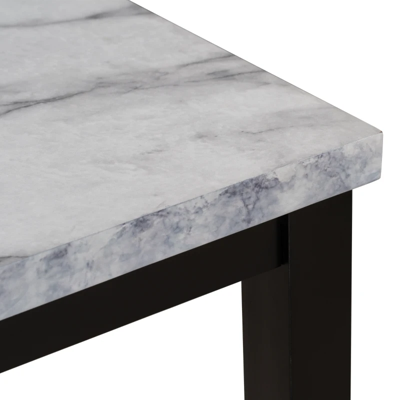 5-Piece Faux Marble Dining Set with 4 Cushioned Chairs, Rubber Wood Frame, and Easy Spot Cleaning, 45.3"L x 29.5"W x 30"H, White