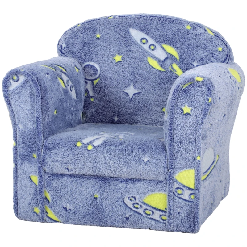 Qaba Toddler Chair with Luminous Universe Design, Wooden Frame, for 18-36 Months, Blue