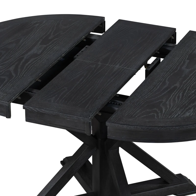 Retro Style Dining Table Set with Extendable Table and 4 Upholstered Chairs, Solid Wood Legs, 42"-54"L x 42"W x 30"H Length, Espresso