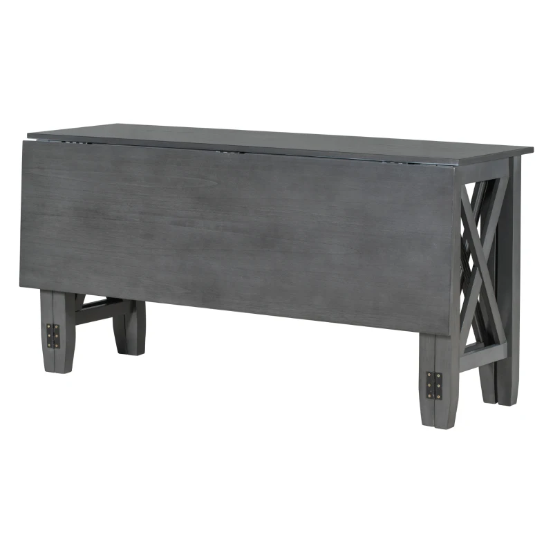 Retro 6-Piece Family Dining Room Set, Solid Wood Foldable Table and 4 Chairs with Bench, Space-Saving Design, for kitchen, Gray