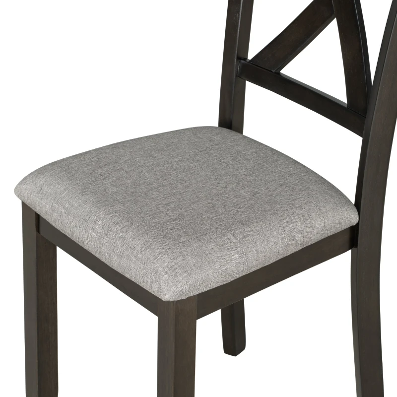 6-Piece Kitchen Dining Table Set, Wooden Rectangular Table with 4 Fabric Chairs and Bench, Durable Solid Wood Frame, 60''L x 36''W x 30''H, Espresso