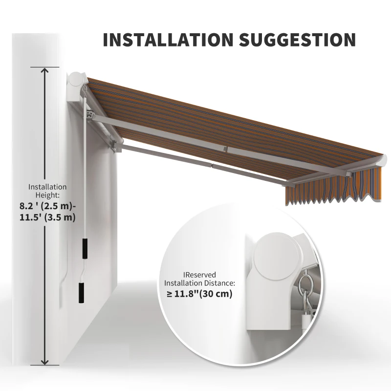 Outsunny 13' x 8' Manual Retractable Patio Awning Sun Shade Outdoor Deck Window Door Canopy Shelter Aluminum Frame Mix Colour