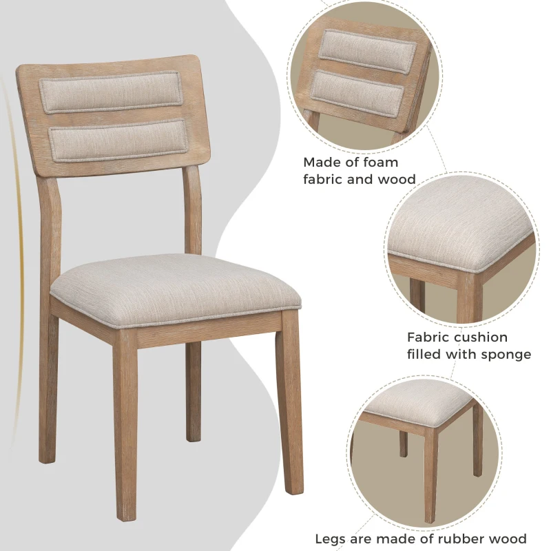 6-Piece Dining Set, Includes Dining Table, 4 Upholstered Chairs & Bench, Rubber Wood Legs, MDF Tabletop, 60''L x 36''W x 30''H, Natural Wood Wash