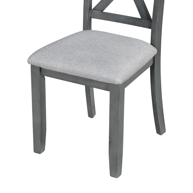 Retro 6-Piece Family Dining Room Set, Solid Wood Foldable Table and 4 Chairs with Bench, Space-Saving Design, for kitchen, Gray