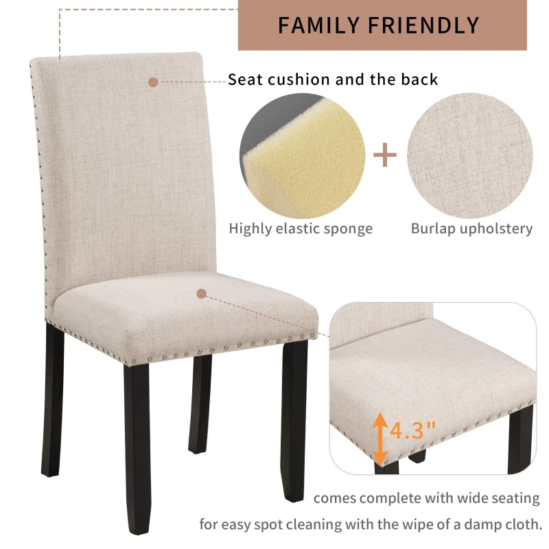 5-Piece Faux Marble Dining Set with 4 Cushioned Chairs, Rubber Wood Frame, and Easy Spot Cleaning, 45.3"L x 29.5"W x 30"H, White