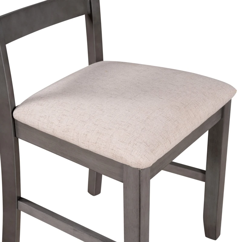 6-Piece Solid Wood Dining Room Set with Rectangular Table, 4 Chairs, and Bench, High-Density Cushions, 60''L x 35.8''W x 30.3''H, Gray