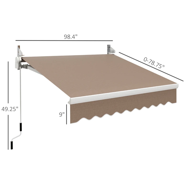 Outsunny 8'x7' Retractable Awning, Manual Patio Sun Shade, Weather-Resistant Outdoor Canopy, Khaki