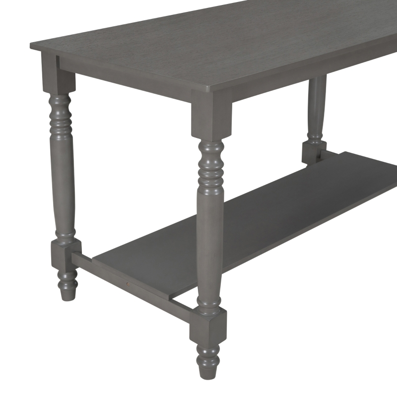6-Piece Counter Height Dining Table Set with Shelf, 4 Chairs and Bench, High-Density Foam Cushions, MDF and Melaleucar Wood, 60''L x 29.5''W x 36''H, Gray