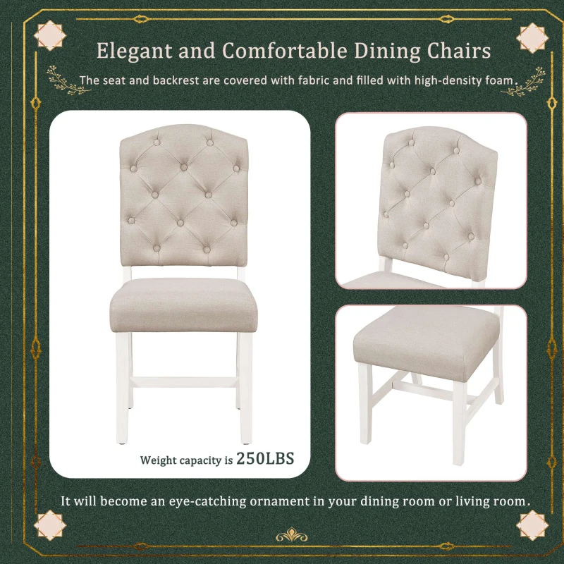 Retro Style Dining Table Set with Extendable Table and 4 Upholstered Chairs, Solid Wood Legs, 42"-54"L x 42"W x 30"H Oval Table, Oak Natural Wood + OFF White