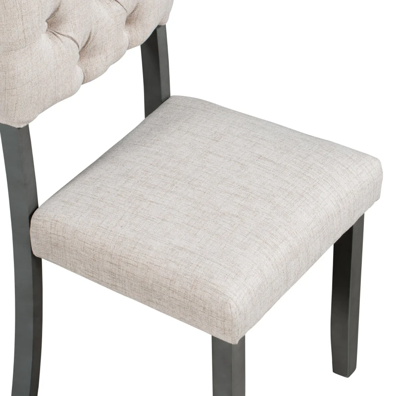 6-Piece Dining Table and Chair Set with Special-Shaped Legs, Foam-Covered Seat Backs & Cushions, Retro Pine Veneer, Gray