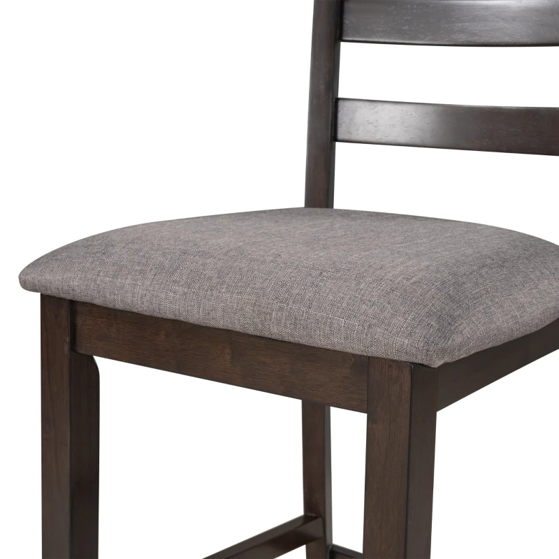 5-Piece Wooden Counter Height Dining Set with Padded Chairs and Storage Shelving, 35.4''L x 35.4''W x 36.2''H Table, 17.5''L x 22''W x 39.2''H Chairs, Espresso