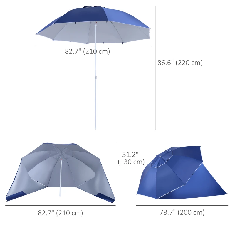 Outsunny 7.5FT 2-in-1 Beach Umbrella with Carry Bag, Umbrella Shelter with Silver Coated UPF50+ UV Protection and Adjustable Height for Camping, Fishing, Backyard, Blue