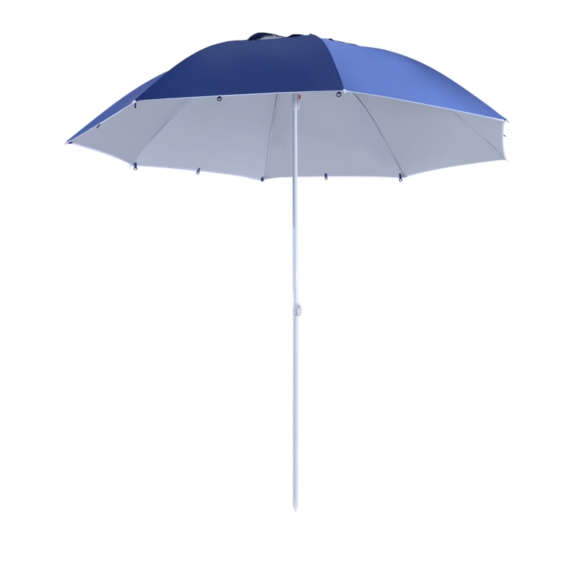 Outsunny 7.5FT 2-in-1 Beach Umbrella with Carry Bag, Umbrella Shelter with Silver Coated UPF50+ UV Protection and Adjustable Height for Camping, Fishing, Backyard, Blue