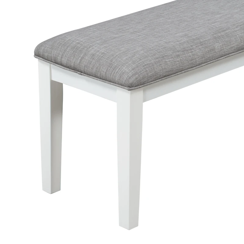 6-Piece Dining Set, Includes Dining Table, 4 Upholstered Chairs & Bench, Rubber Wood Legs, MDF Tabletop, 60''L x 36''W x 30''H, White+gray