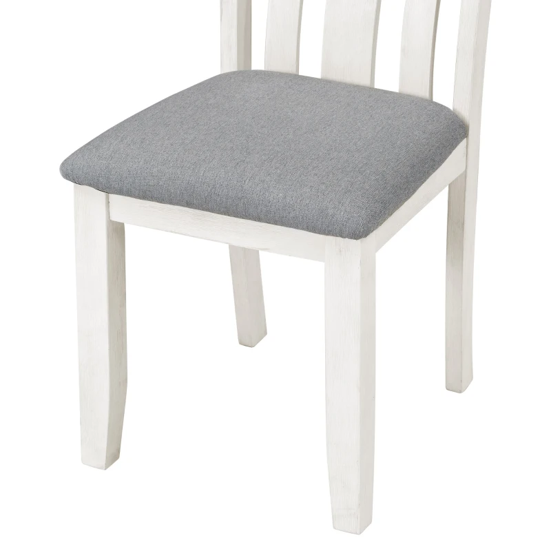 Retro Style 7-Piece Dining Table Set with Extendable Table, 6 Upholstered Chairs, Solid Wood Legs, and Distressed Finish, 54"-70"L x 36"W x 30"H, White+gray