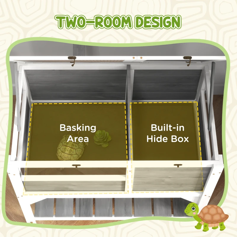 PawHut Wooden Tortoise House with Storage Shelf, Light Support Frame & Pull-Out Tray, Secure Habitat for Tortoises