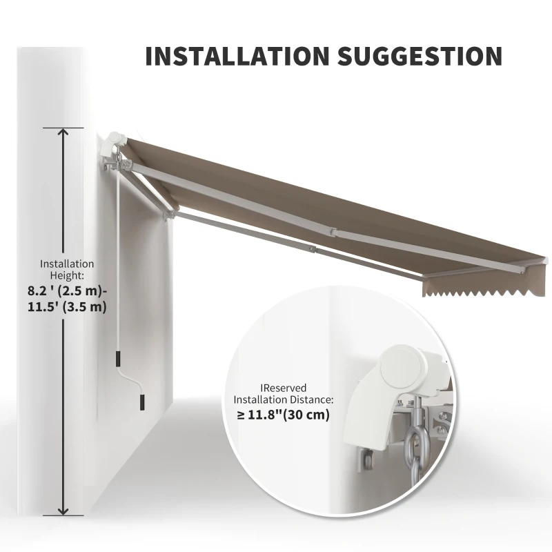 Outsunny 12' x 10' Retractable Awning Patio UV Resistant Fabric and Aluminum Frame for Deck, Balcony, Yard, Cream White