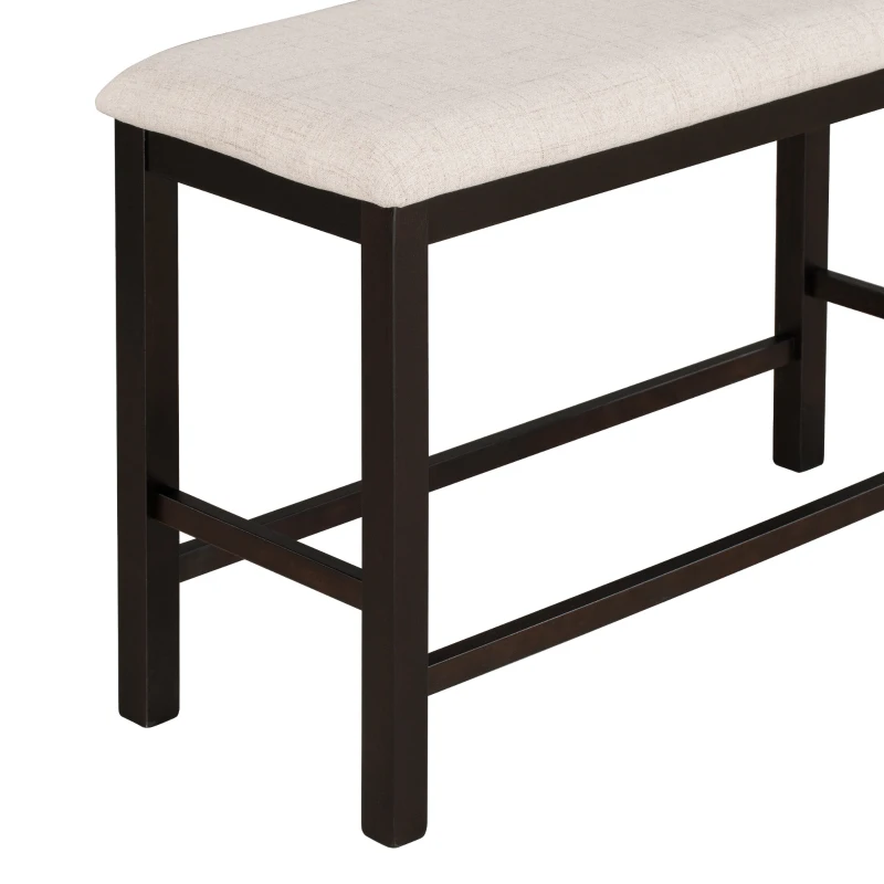 6-Piece Counter Height Dining Table Set with Shelf, 4 Chairs and Bench, High-Density Foam Cushions, MDF and Melaleucar Wood, 60''L x 29.5''W x 36''H, Espresso