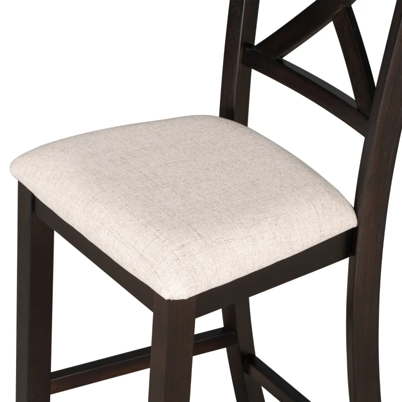 6-Piece Counter Height Dining Table Set with Shelf, 4 Chairs and Bench, High-Density Foam Cushions, MDF and Melaleucar Wood, 60''L x 29.5''W x 36''H, Espresso