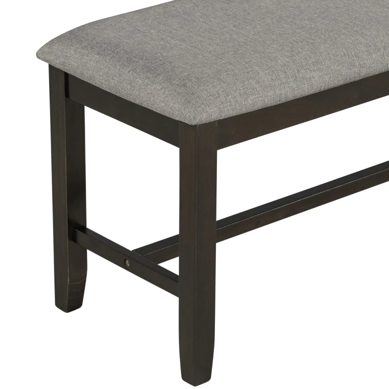 6-Piece Kitchen Dining Table Set, Wooden Rectangular Table with 4 Fabric Chairs and Bench, Durable Solid Wood Frame, 60''L x 36''W x 30''H, Espresso