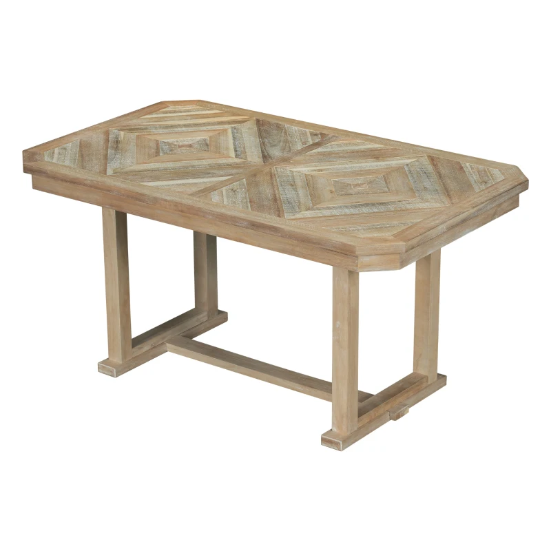 6-Piece Rubber Wood Dining Table Set with Wood Grain Pattern, Solid Wood Veneer, Soft Cushions, and H-Shaped Support Legs, 60"L x 36"W x 30.3"H, Natural Wood Wash