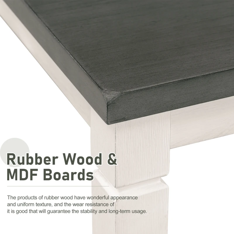 Vinsetto 7-Piece Dining Table Set with Upholstered Chairs, Ergonomic Design, Rubber Wood and MDF Construction, 60"L x 36"W x 30.5"H, White+gray