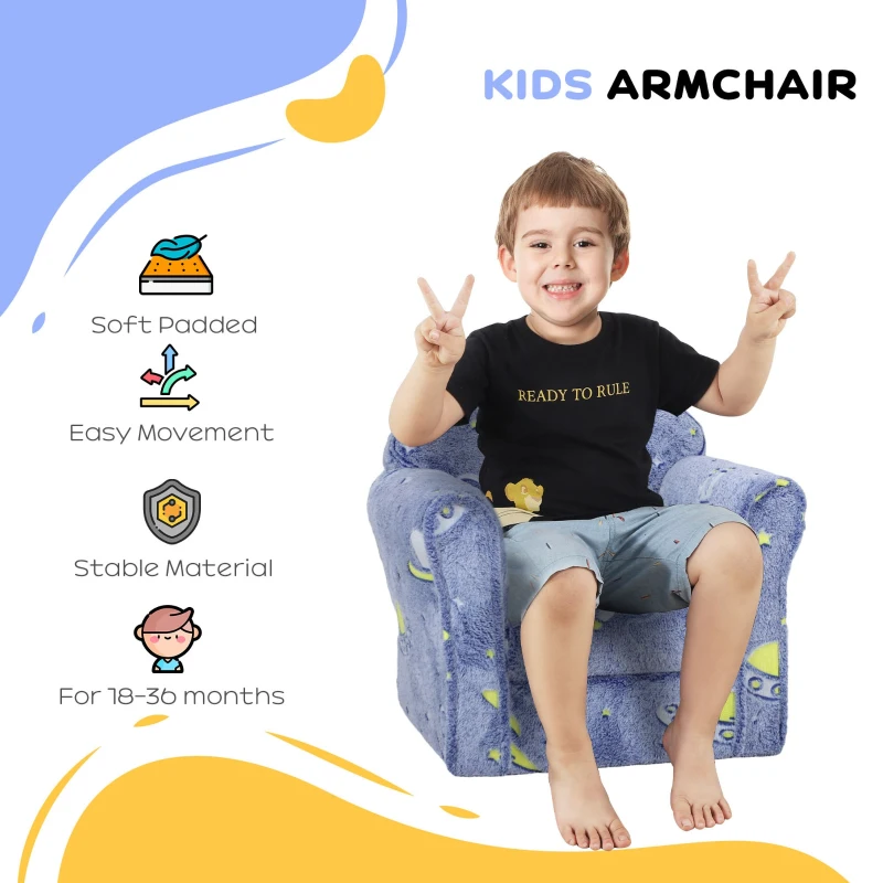 Qaba Toddler Chair with Luminous Universe Design, Wooden Frame, for 18-36 Months, Blue