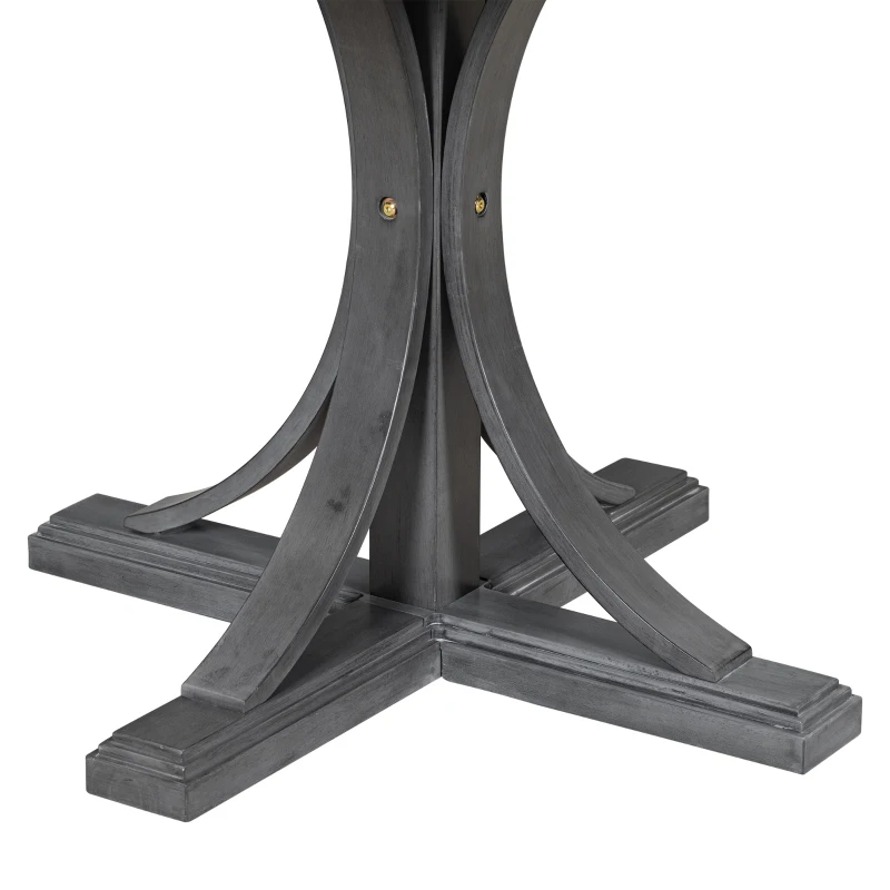 5-Piece Retro Round Dining Table Set with Curved Trestle Legs, Upholstered Chairs, and Solid Wood Frame, 44”Lx44”Wx30.2”H, Dark Gray