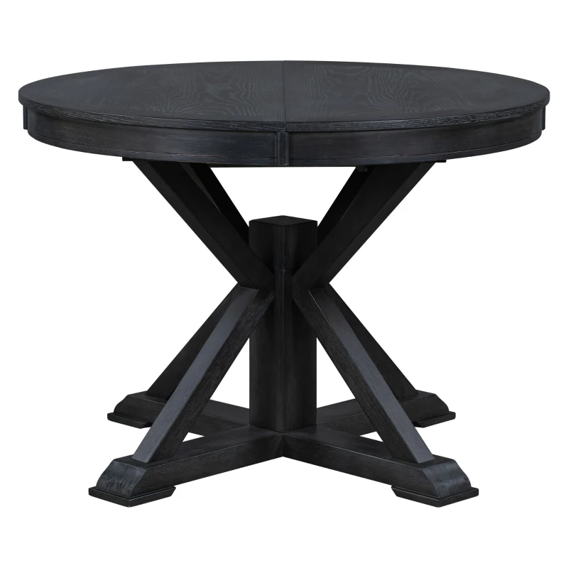 Retro Style Dining Table Set with Extendable Table and 4 Upholstered Chairs, Solid Wood Legs, 42"-54"L x 42"W x 30"H Length, Espresso